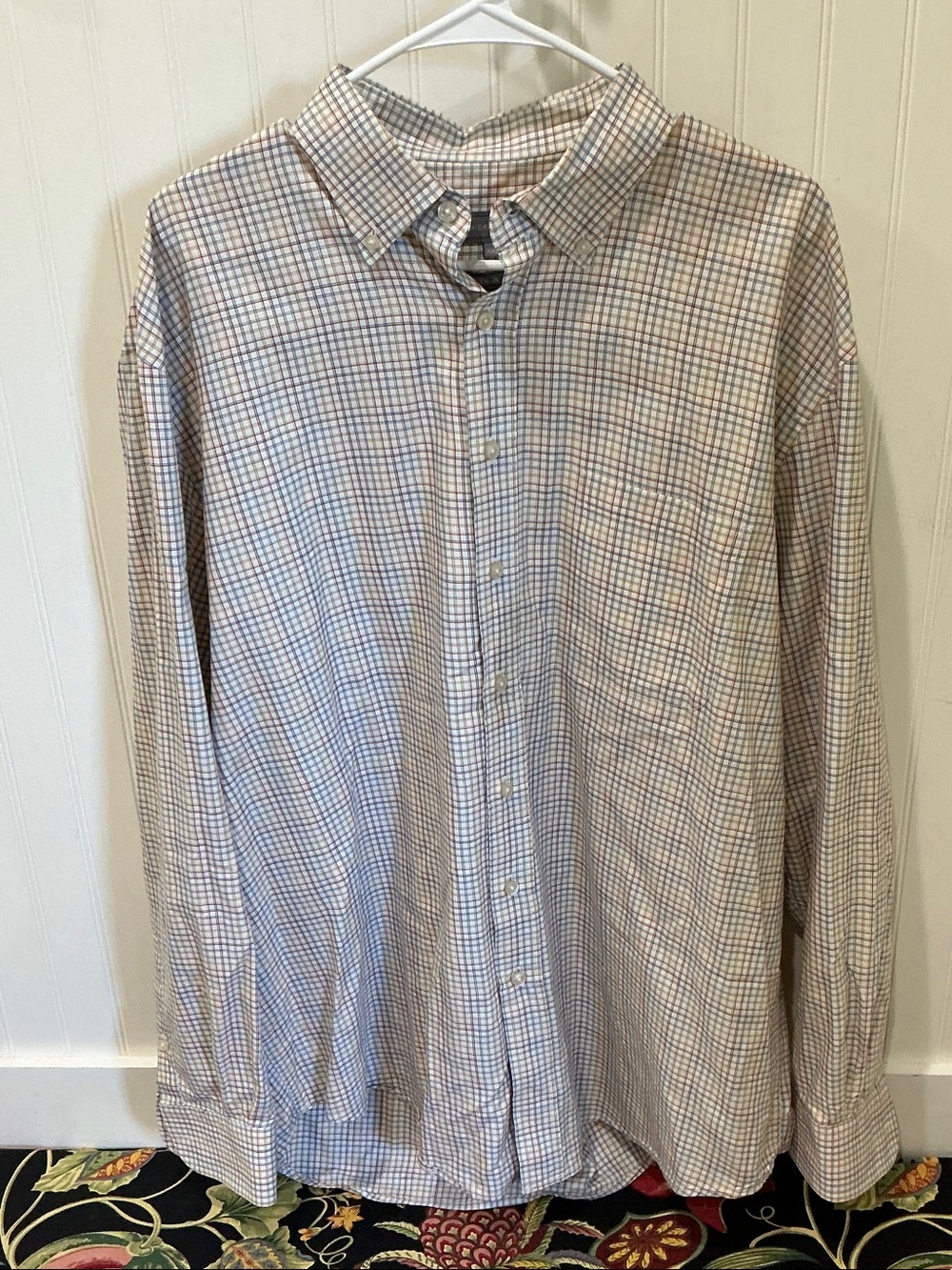 Hickey Freeman Tan and Blue Plaid Button-Down Shirt